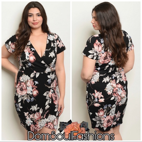 Dresses & Skirts - Plus Size Floral Jersey tulip wrap dress
